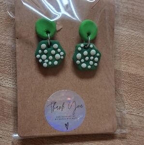 Green and White Polka Dot Earrings